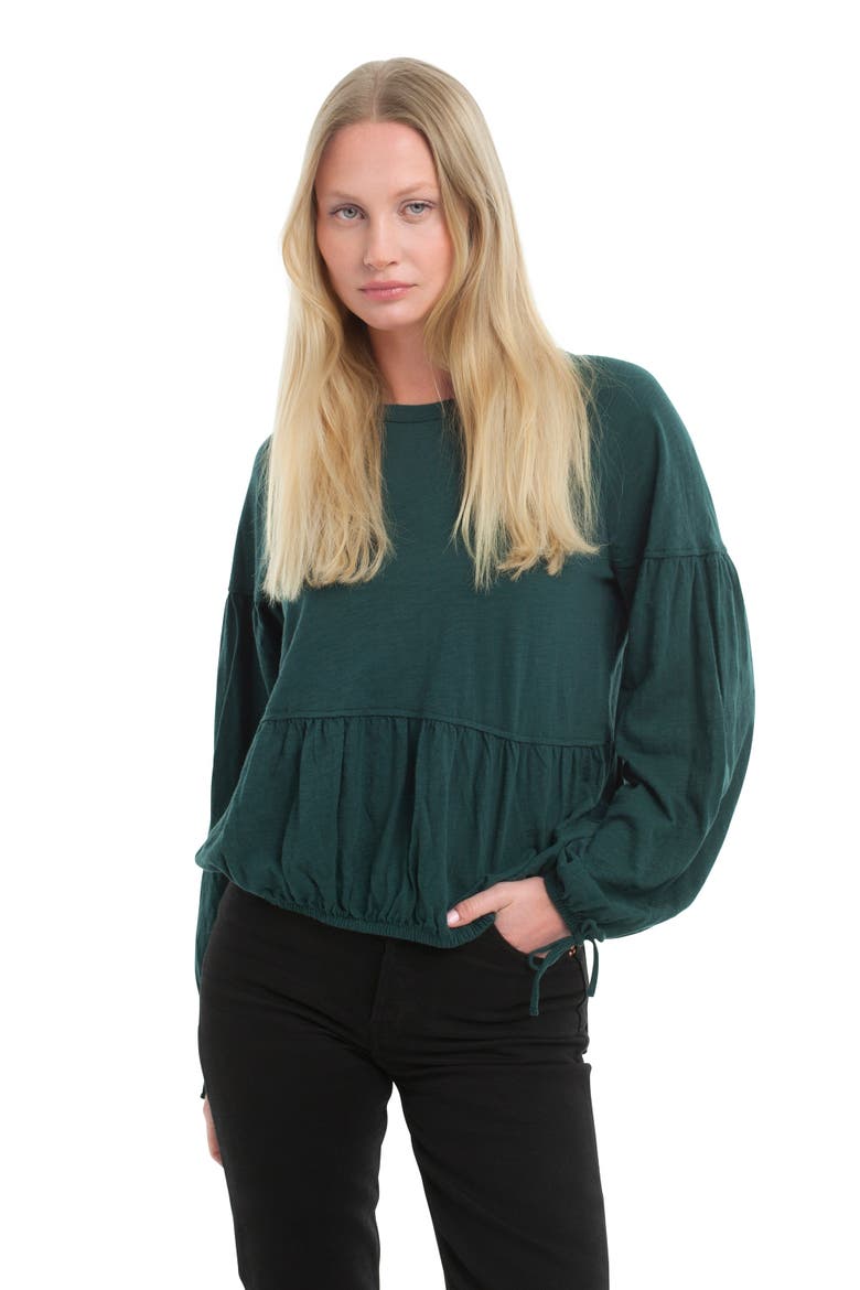 Shirred Elastic Hem Tee, Alternate, color, Dark Sea
