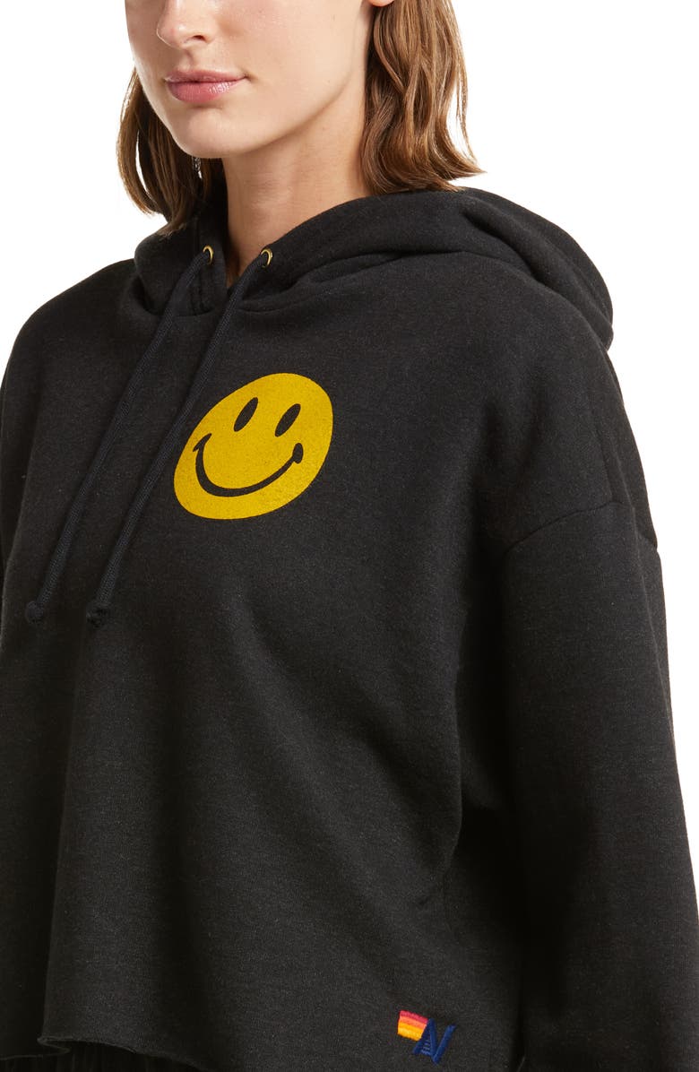 Aviator Nation Smiley Graphic Crop Hoodie, Alternate, color, 