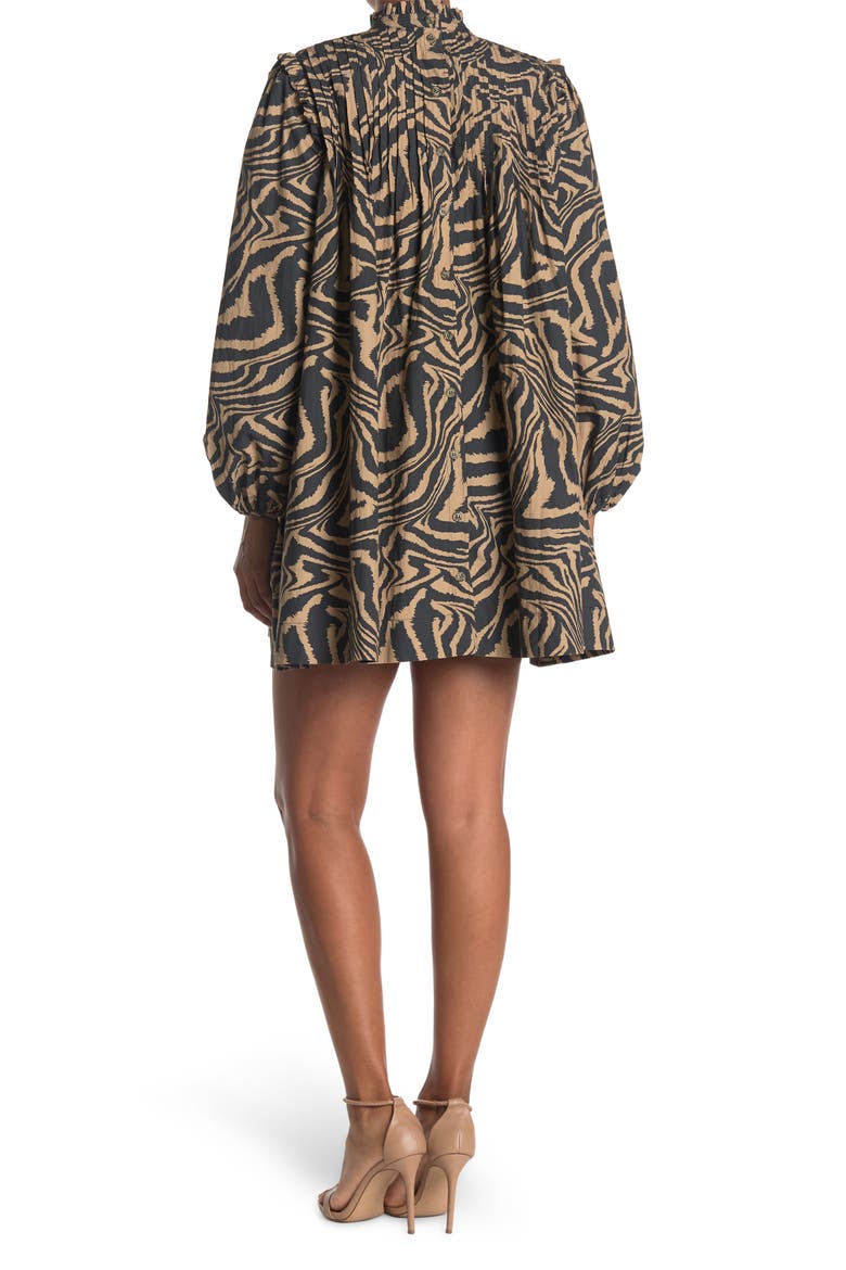 Tiger Stripe Long Sleeve Babydoll Minidress, Alternate, color, TANNIN