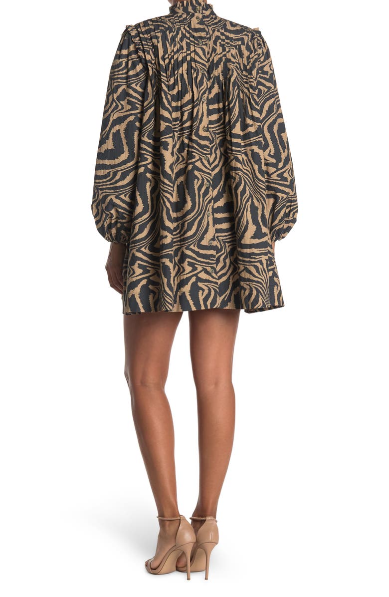 Ganni Tiger Stripe Long Sleeve Babydoll Minidress, Alternate, color,