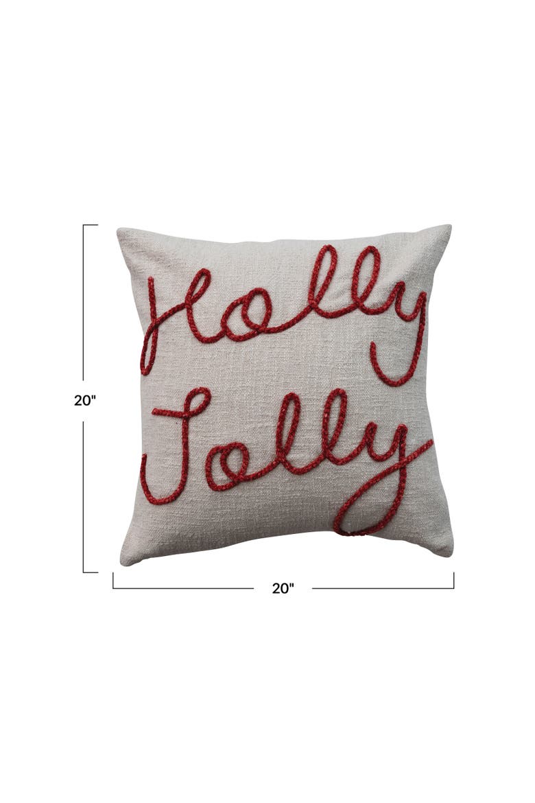 Holly Jolly Embroidered Cotton Pillow, Alternate, color, Red and Natural
