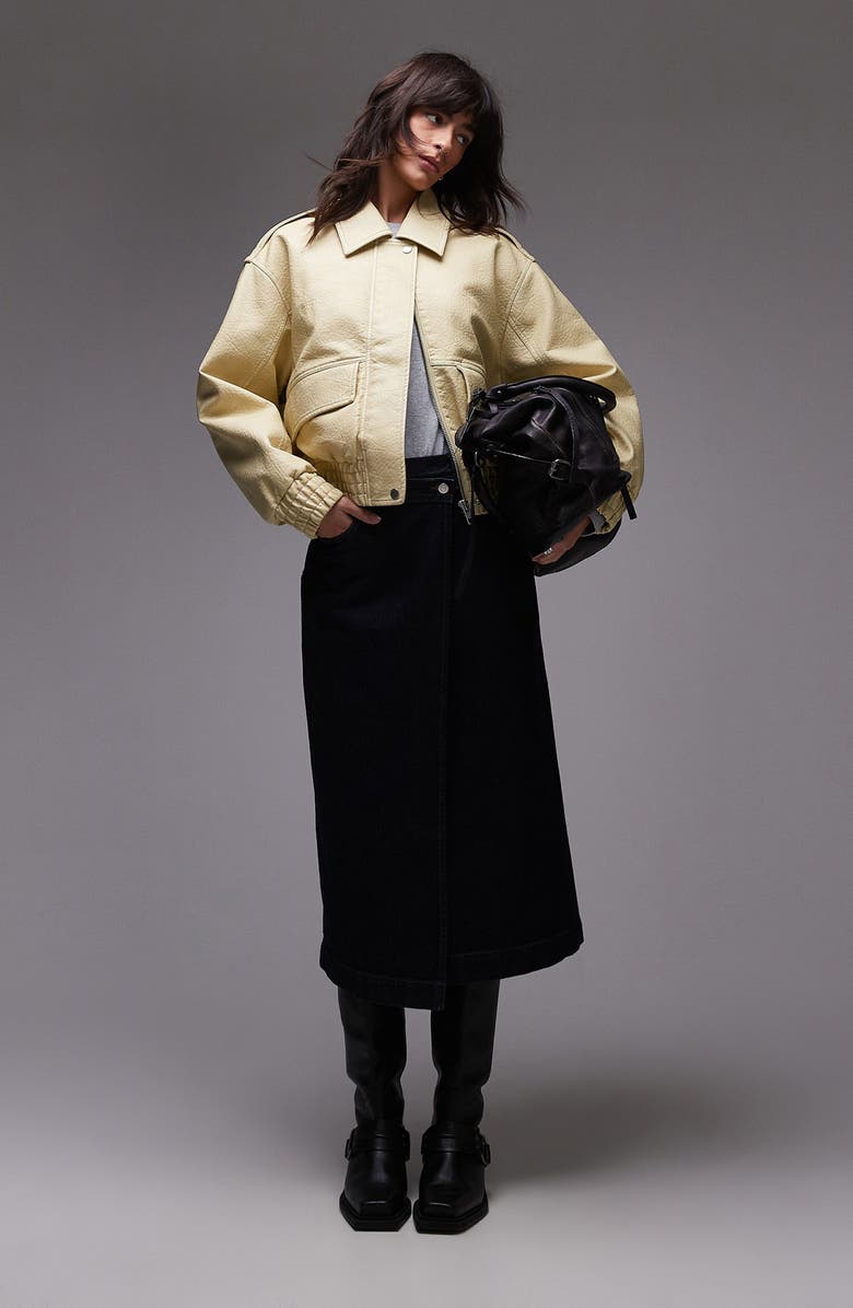 Topshop Textured Faux Leather Crop Bomber Jacket, Alternate, color,