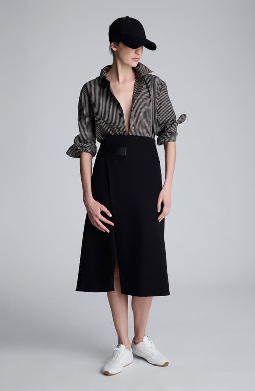 Kenneth Cole Boiled Wool Asymmetrical Slit Midi Skirt In Black