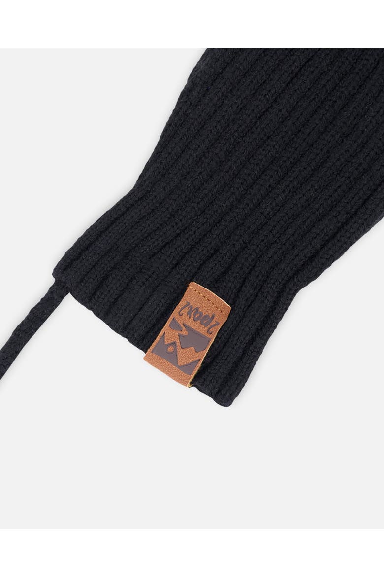 Gender Inclusive Rib Knit Mittens with Cord, Alternate, color, Black