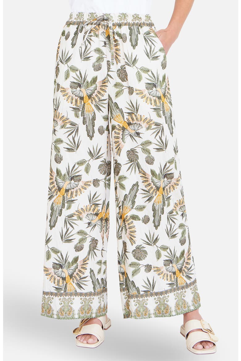 Bird Print Viscose Wide Leg Trousers, Main, color, Green