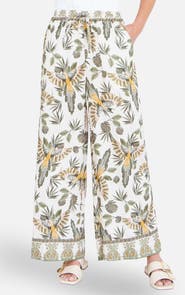 Yumi Bird Print Viscose Wide Leg Trousers