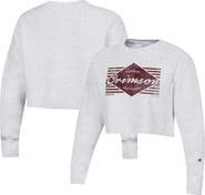 Champion Women's Champion Heather Gray Harvard Crimson Reverse Weave Cropped Pullover Sweatshirt