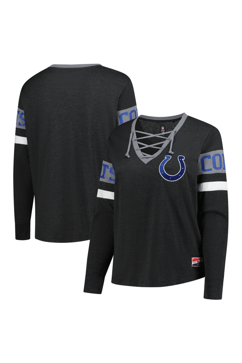Women's New Era Black Indianapolis Colts Plus Size Throwback Lace-Up Long Sleeve T-Shirt, Main, color, Black
