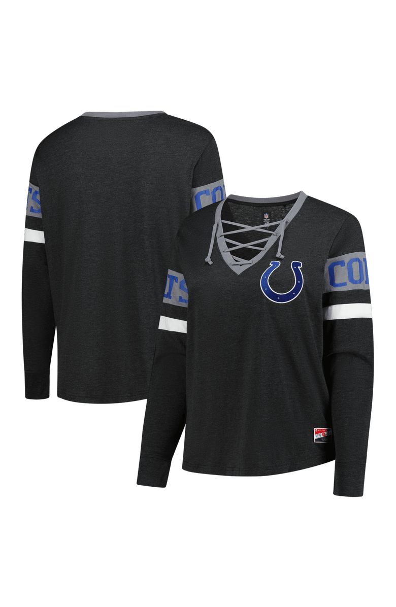 New Era Women's New Era Black Indianapolis Colts Plus Size Throwback Lace-Up Long Sleeve T-Shirt, Main, color, Black