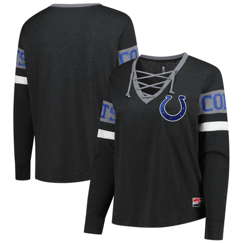 Women's New Era Black Indianapolis Colts Plus Size Throwback Lace-Up Long Sleeve T-Shirt