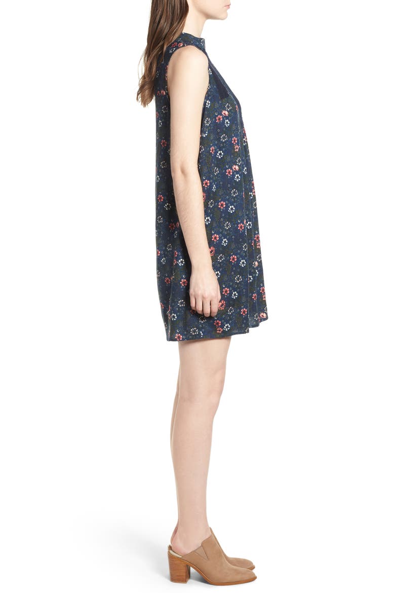 Lace Detail Minidress, Alternate, color, NAVY DENIM WOOL FLOWER