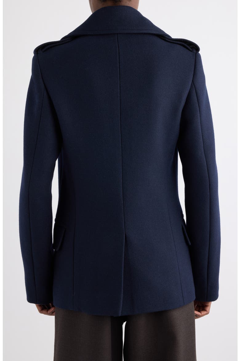 Dries Van Noten Rafaell Double Breasted Wool Blend Peacoat (Men