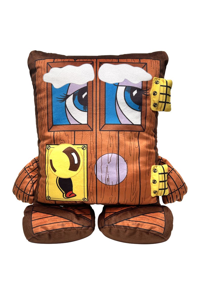 Squeaky Door Plush Pillow, Main, color, Brown