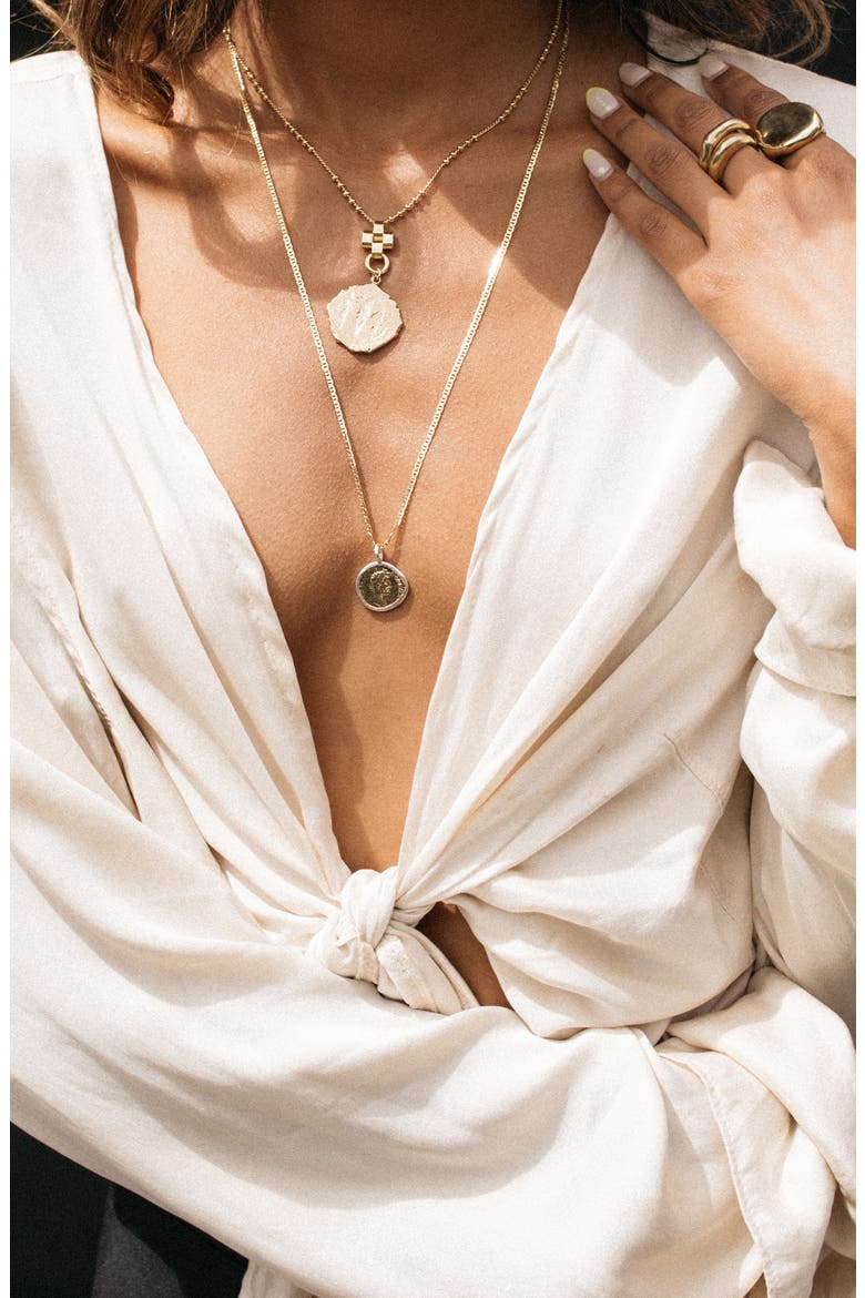 Caeser Coin Pendant Necklace, Alternate, color, 18K GOLD FILLED