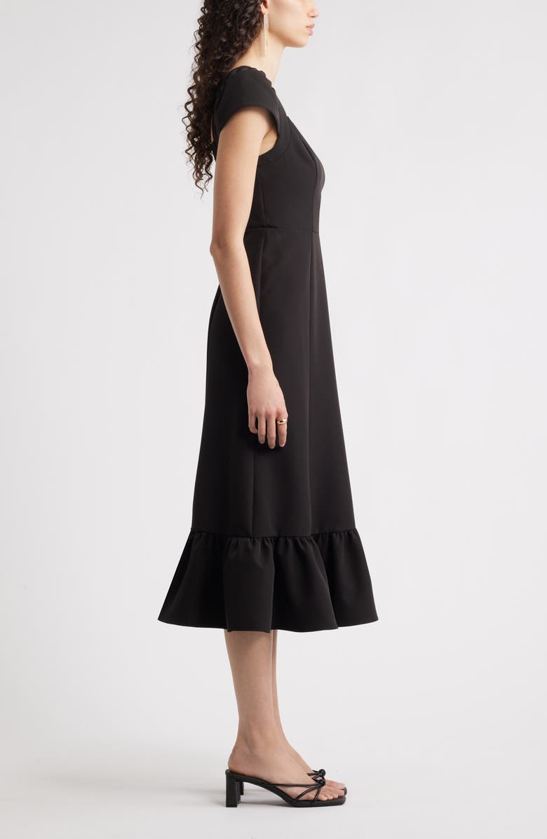 Chelsea28 Sweetheart Neckline Cap Sleeve Midi Dress, Alternate, color, Black