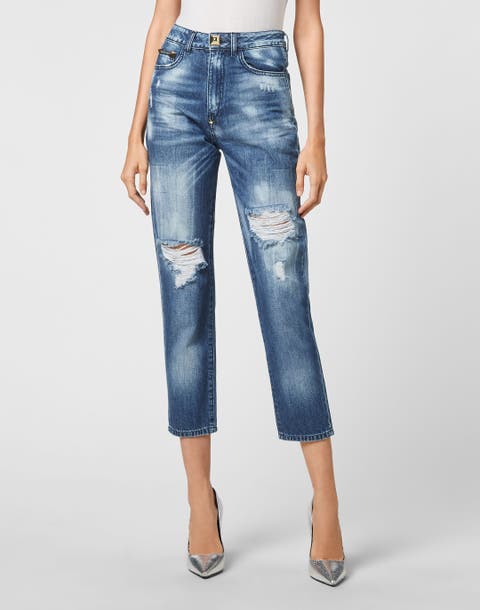 Studded Stonewashed Boyfriend Jeans Women