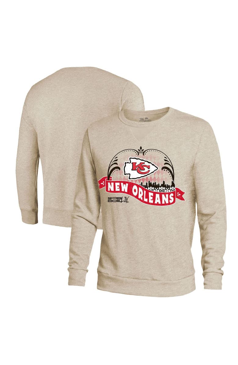 Majestic Threads Men's Majestic Threads Cream Kansas City Chiefs Super Bowl LIX Oversized Fleece Sweatshirt, Alternate, color,