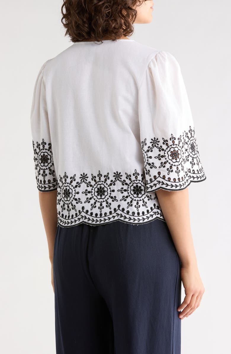 Ellen Tracy Eyelet Embroidered Tie Top, Alternate, color, White