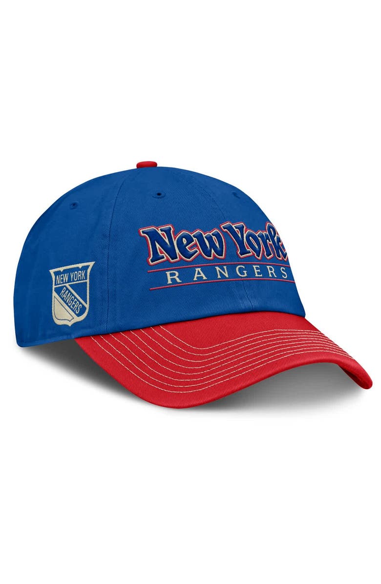 FANATICS Men's Fanatics Blue/Red New York Rangers Heritage Home Ice Two-Tone Adjustable Hat, Main, color, Blue