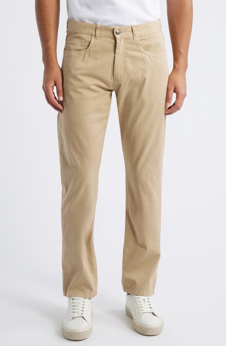 Canali Regular Fit 5-Pocket Cotton Stretch Twill Pants, Main, color, Beige