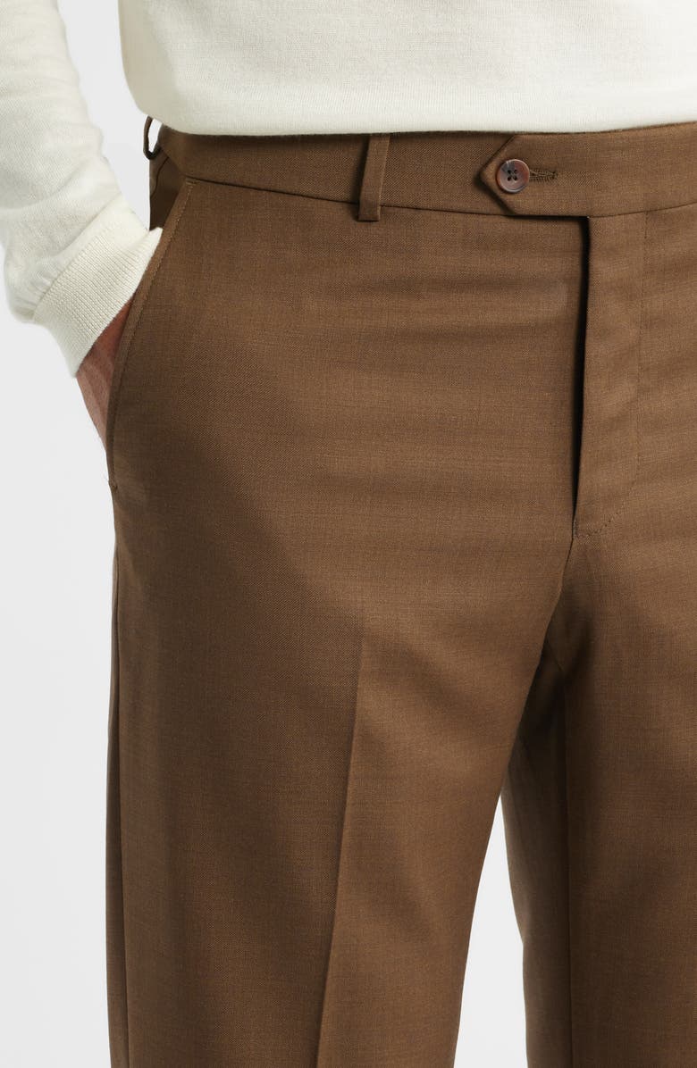 Berle Flat Front Brown Super 120s Wool Dress Pants, Alternate, color, Tobacco