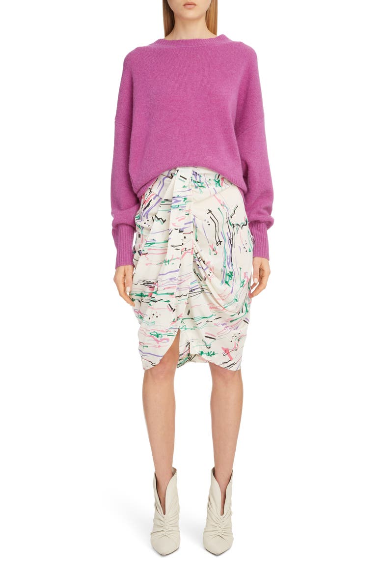 Scribble Print Stretch Silk Skirt, Alternate, color, ECRU