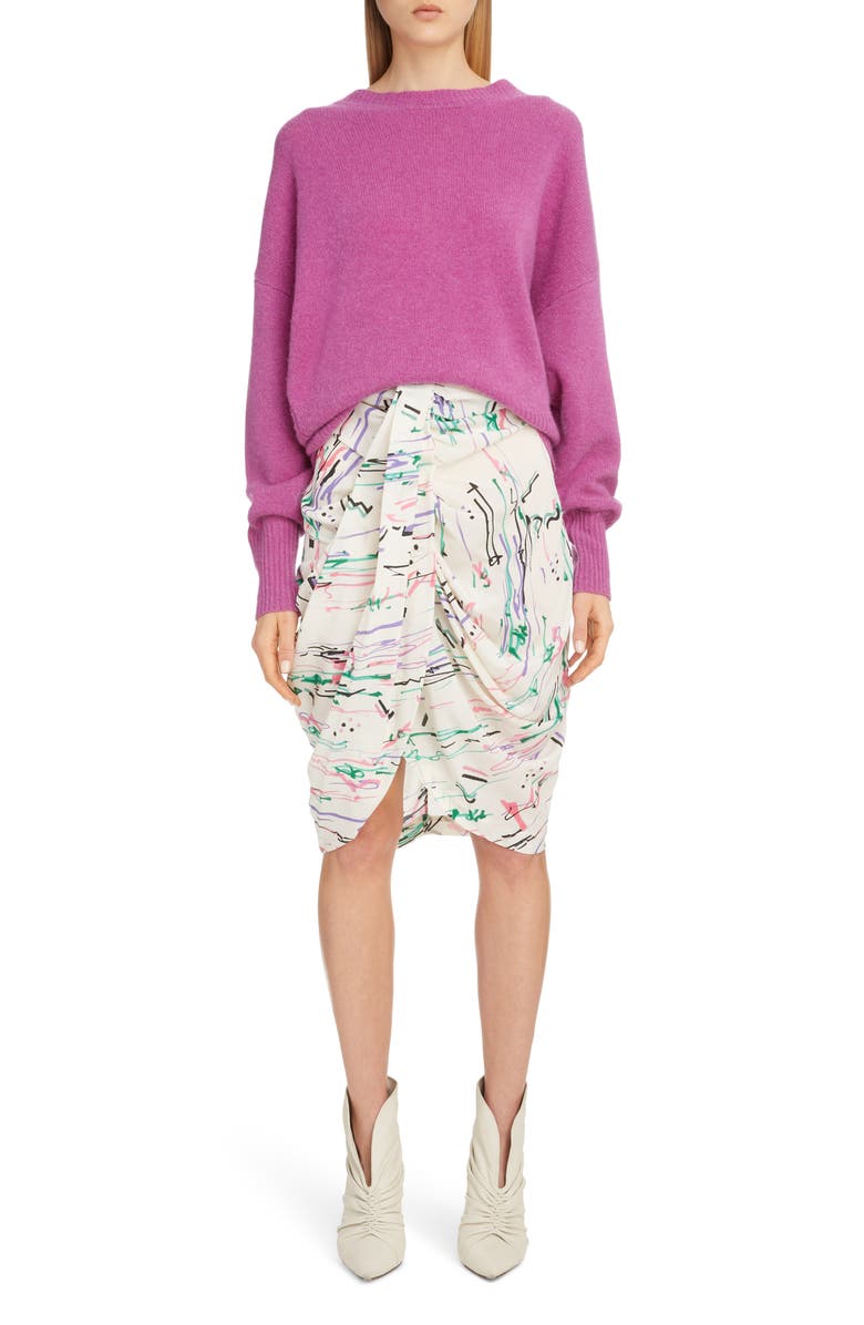 Isabel Marant Scribble Print Stretch Silk Skirt, Alternate, color,