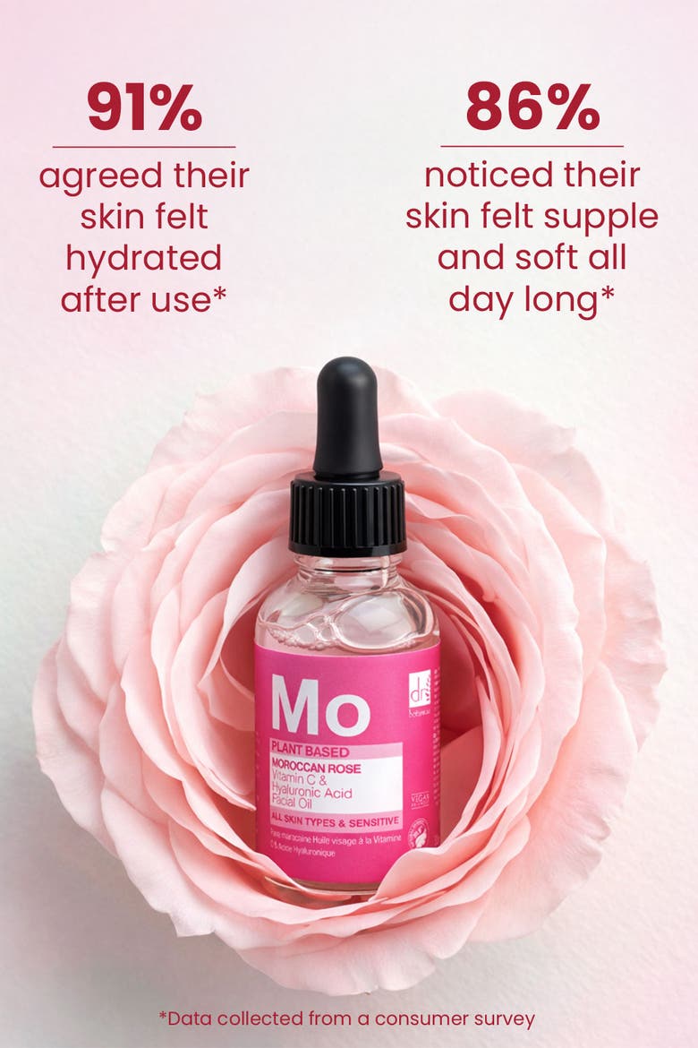 Moroccan Rose Facial Oil with Hyaluronic Acid & Vitamin C 15ml for Dryness, Fine Lines & Wrinkles, Alternate, color, White