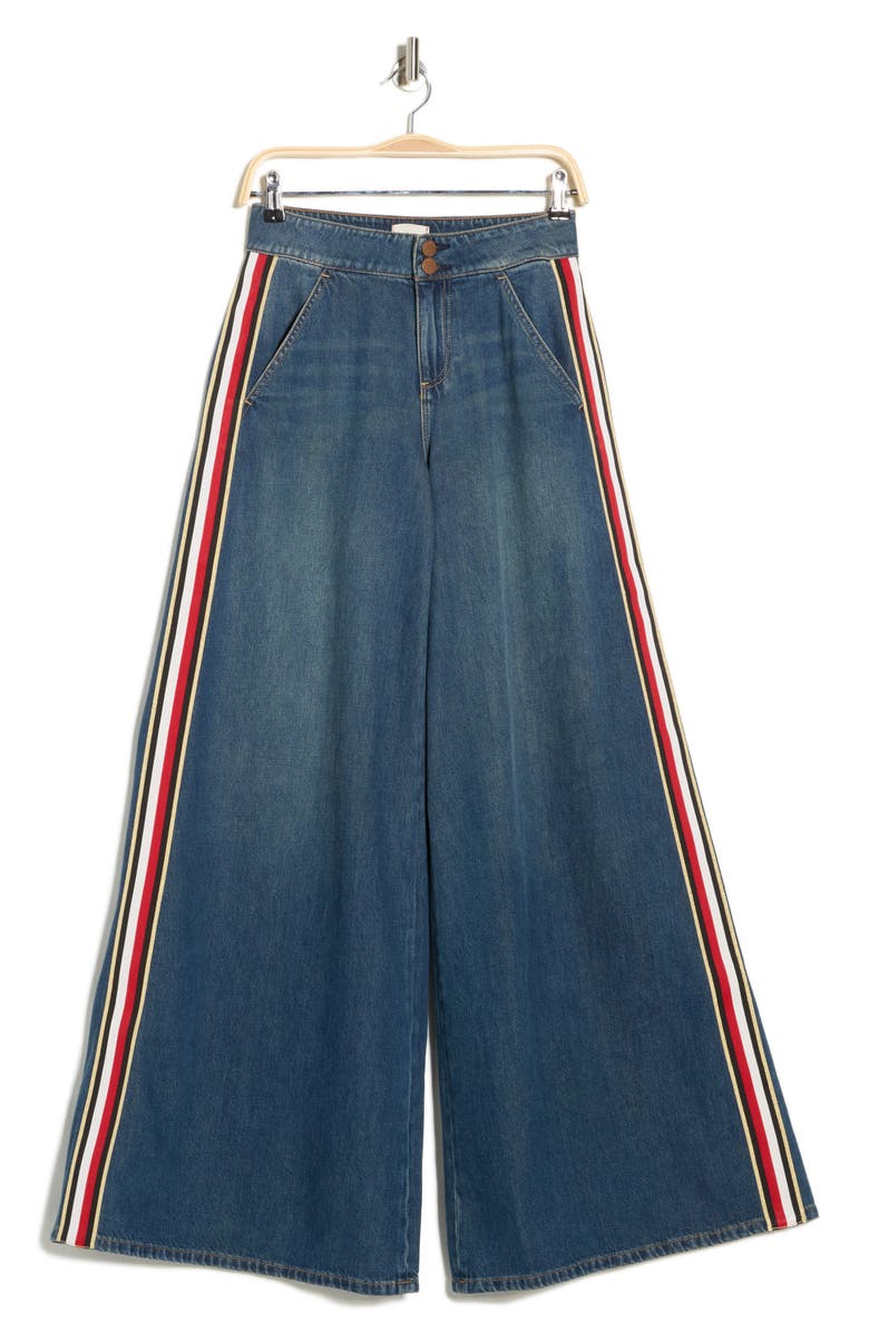 Alice + Olivia Nessi High Waist Side Stripe Baggy Jeans, Alternate, color, Clementine Tint