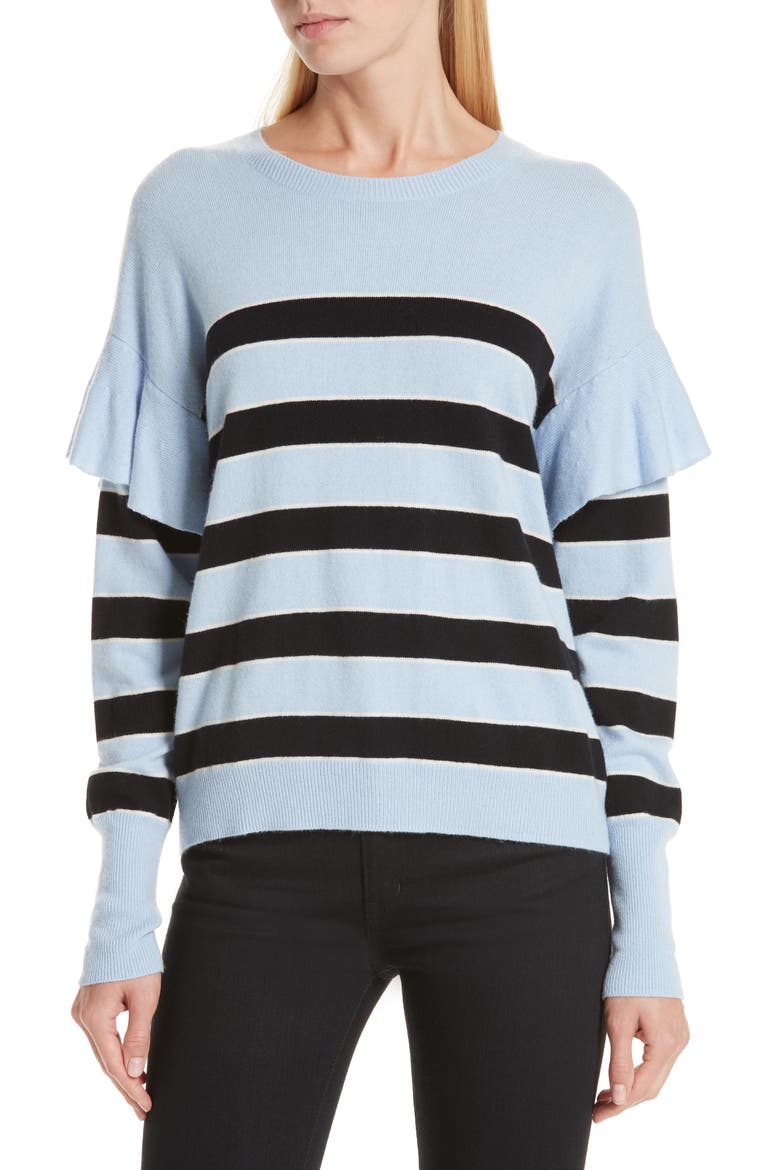 Olivia Ruffle Stripe Sweater, Main, color, SKY/ BLACK