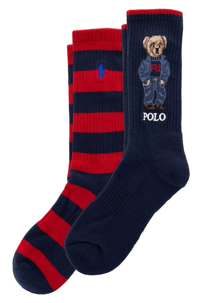 Shirting Pattern Assorted 2-Pack Crew Socks, Main, color, NAVY