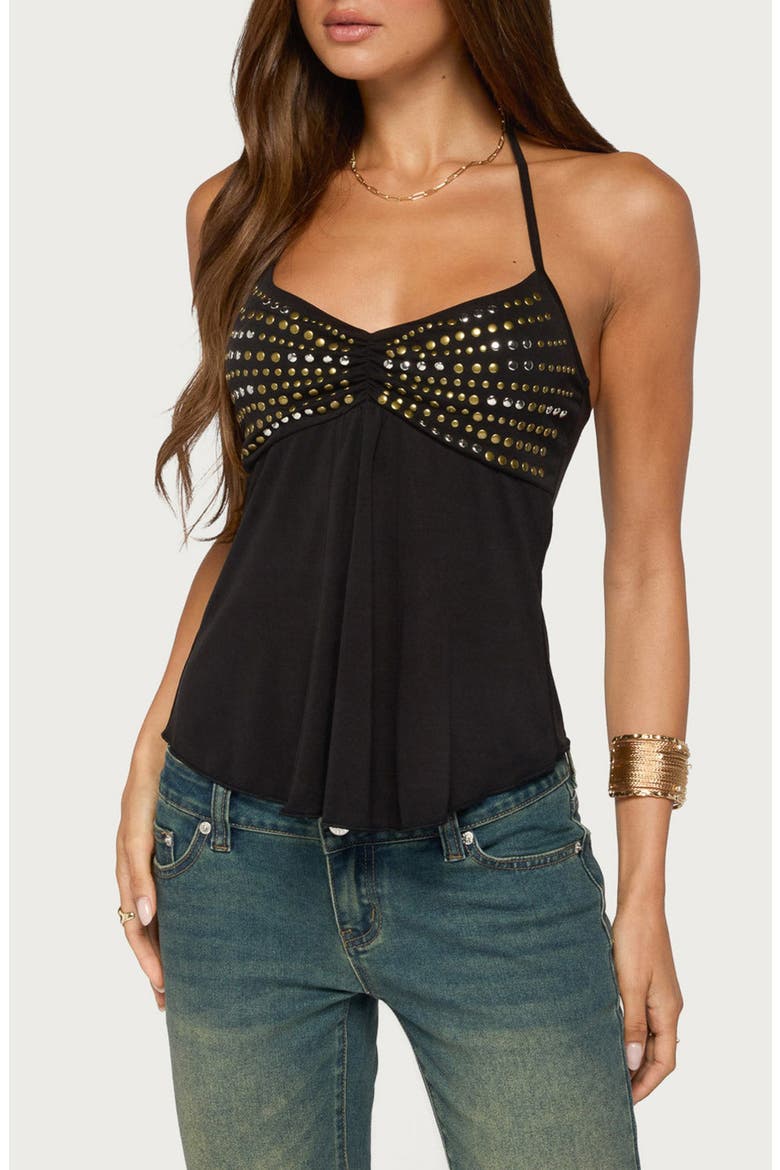Ivana Studded Halter Top, Main, color, BLACK