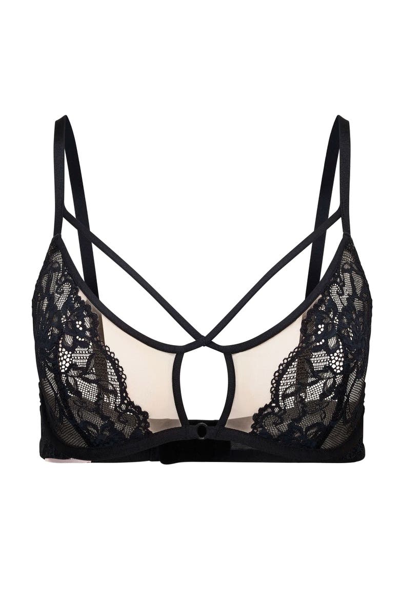 Saveria Unlined Plunge Bra, Alternate, color, Black