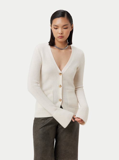 Gobi Mongolian Cashmere Buttoned Cashmere V-neck Cardigan In Coconut Milk