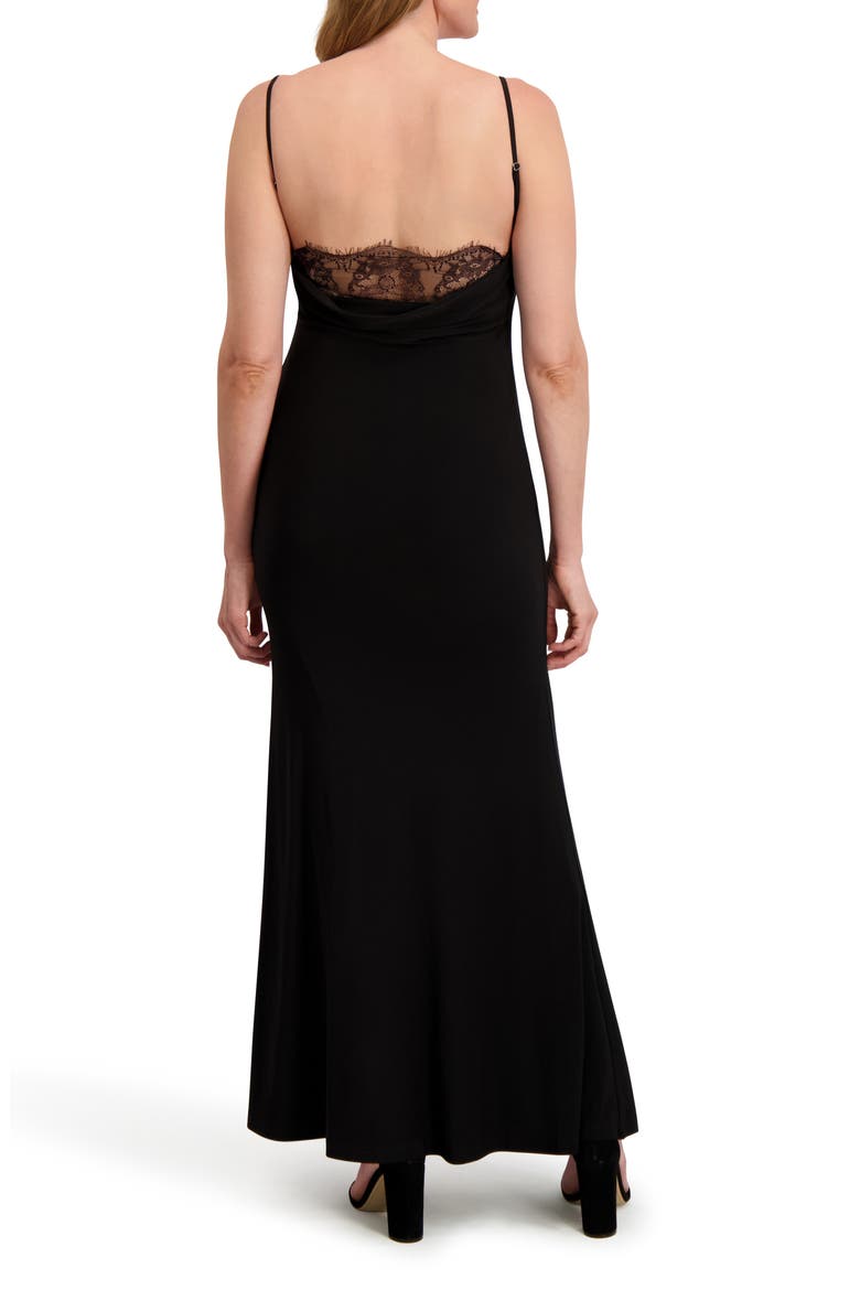 Cowl Neck Lace Back Mermaid Gown, Alternate, color, BLACK