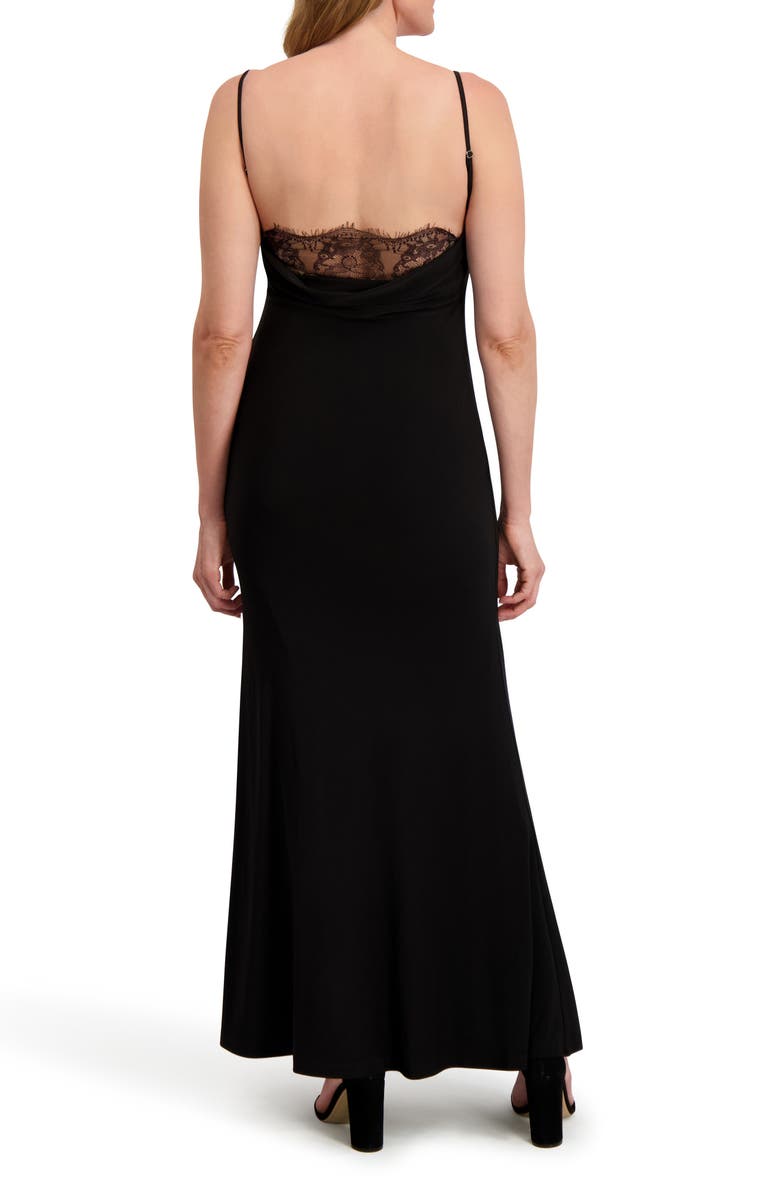Laundry by Shelli Segal Cowl Neck Lace Back Mermaid Gown, Alternate, color, Black
