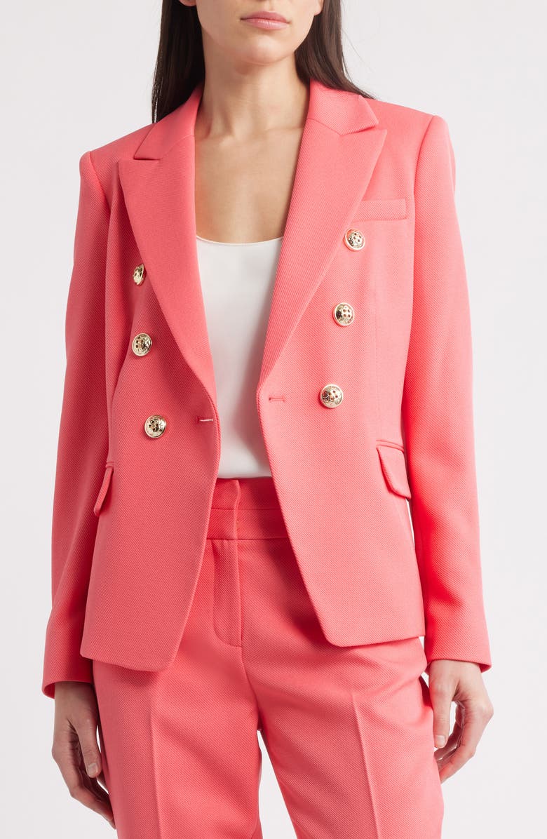 Tahari ASL Double Breasted Twill Blazer, Alternate, color, Sunset
