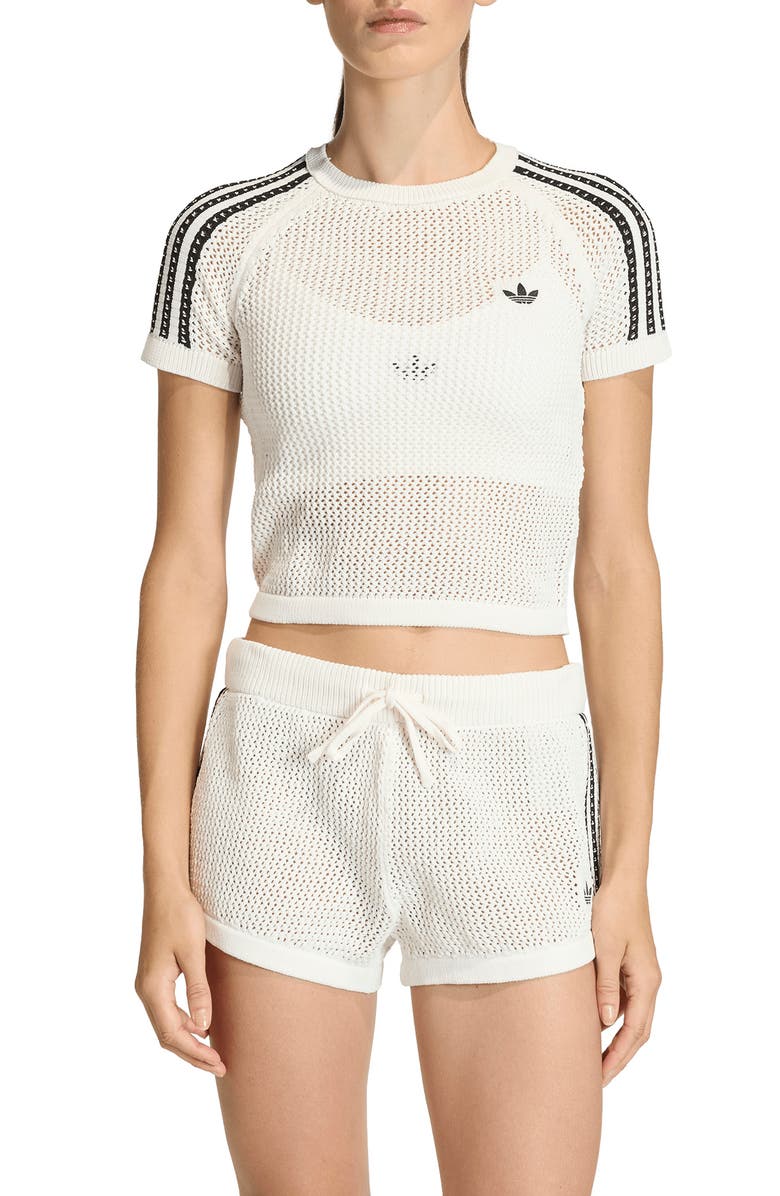 adidas Originals Open Stitch Short Sleeve Crop Sweater, Main, color, Off White