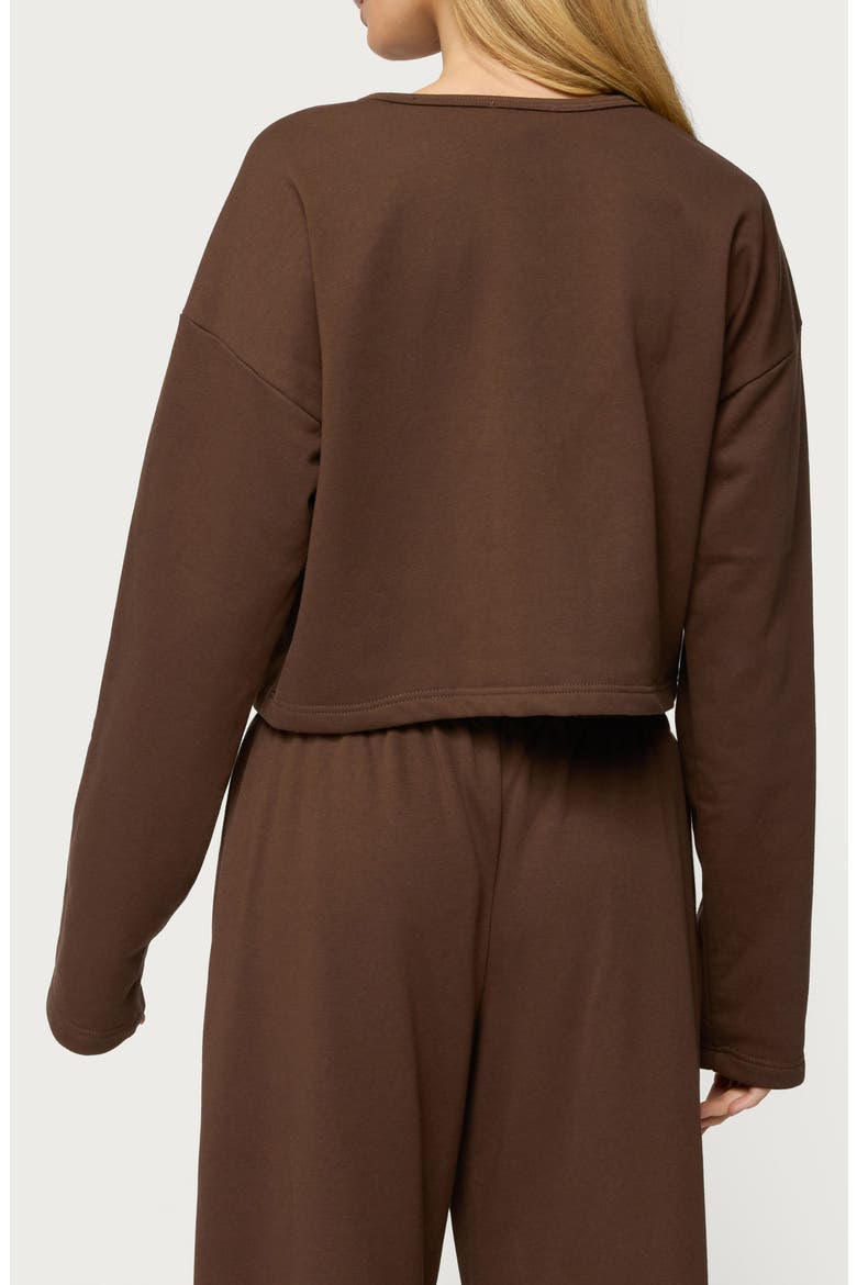 Binah French Terry Crop Cardigan, Alternate, color, DARK-BROWN