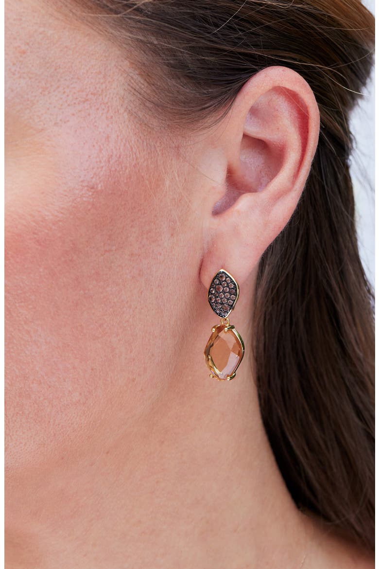 Carved Stone Pavé Drop Earrings, Alternate, color, YELLOW