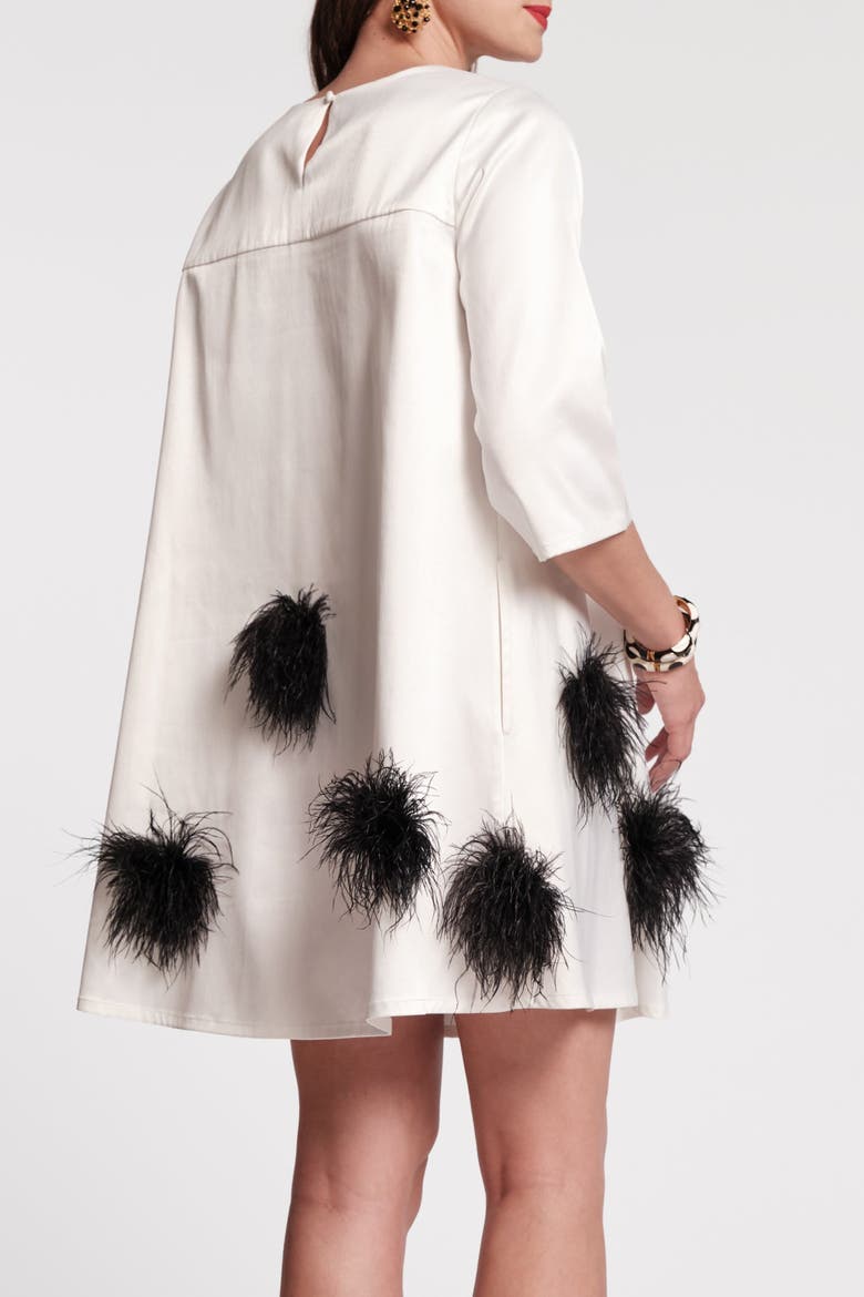 Edie Mini Dress Feather Pouf, Alternate, color, Oyster/Black