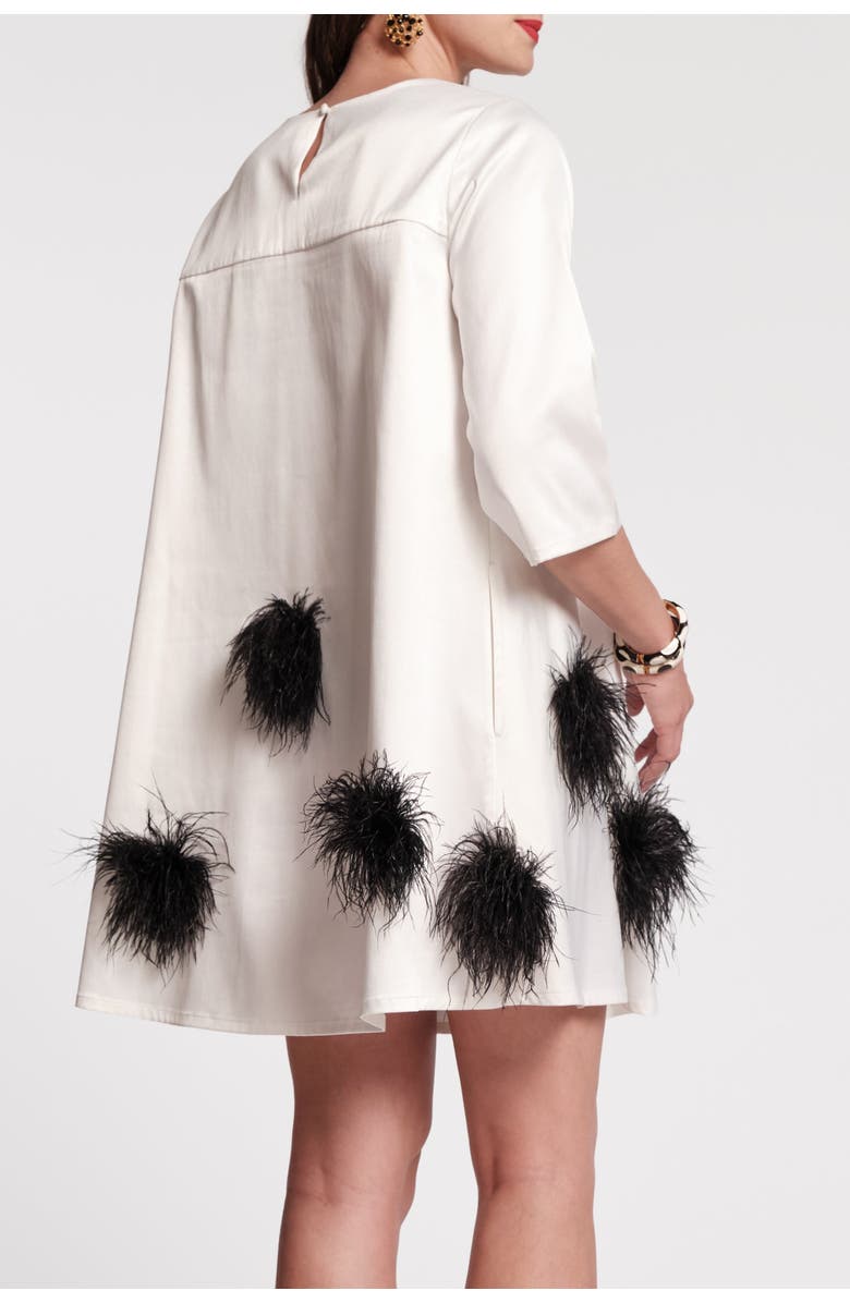 Frances Valentine Edie Mini Dress Feather Pouf, Alternate, color, Oyster/Black