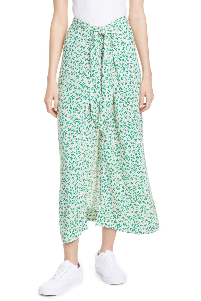 Print Tie Waist Midi Skirt, Main, color, TAPIOCADNU