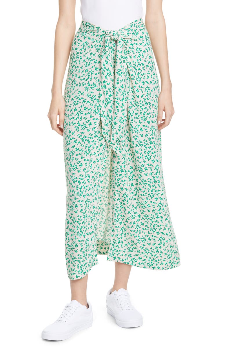 Ganni Print Tie Waist Midi Skirt, Main, color, 