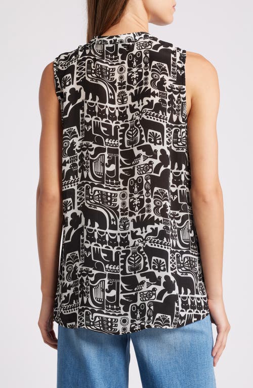 Apny Print Chiffon Button-up Sleeveless Top In Black/white Multi