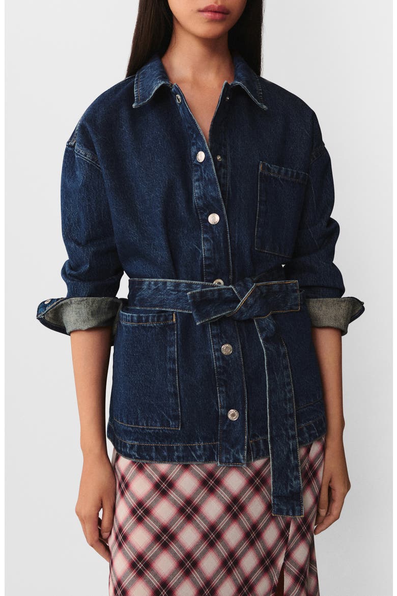 Belted Denim Jacket, Main, color, DARK BLUE