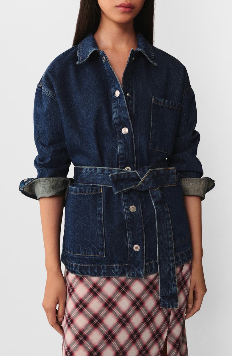 MANGO Belted Denim Jacket, Main, color,