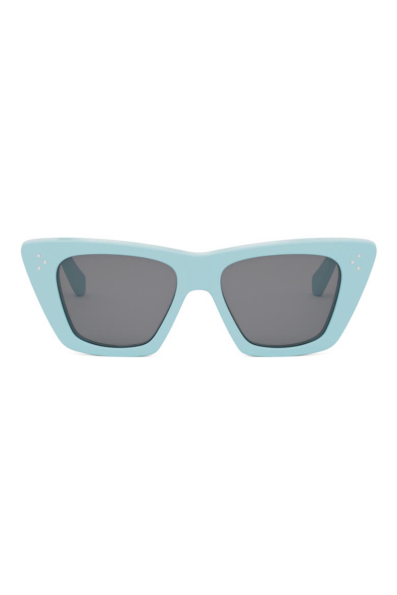 Bold 3 Dots 51mm Cat Eye Sunglasses, Main, color, SHINY LIGHT BLUE / SMOKE