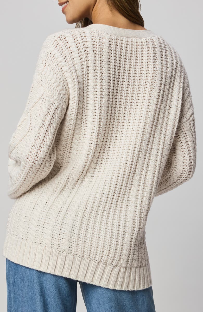 Splendid Harlow Hearts Rhinestone Cable Stitch Cardigan, Alternate, color, Pale Oak White Heather