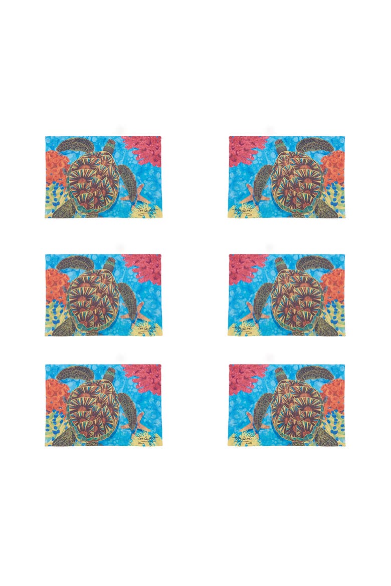 Turtle Printed Placemats Set of 6, 13.5" x 19", Alternate, color, Blue